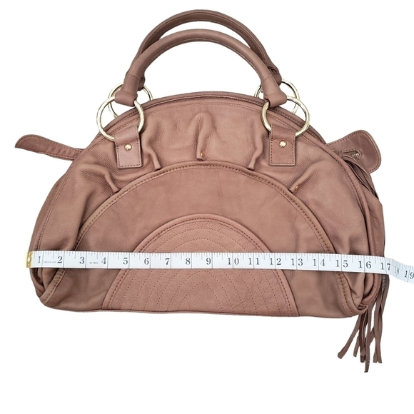 Bulga Beige Leather Large Boho Handbag Fringed Pleated Studded Details - Picture 10 of 12